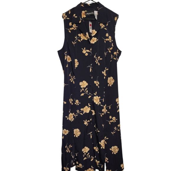 Sag Harbor Woman Black Gold Floral Dress Tank Maxi Button Up, Plus Size 22W NEW - Picture 1 of 5